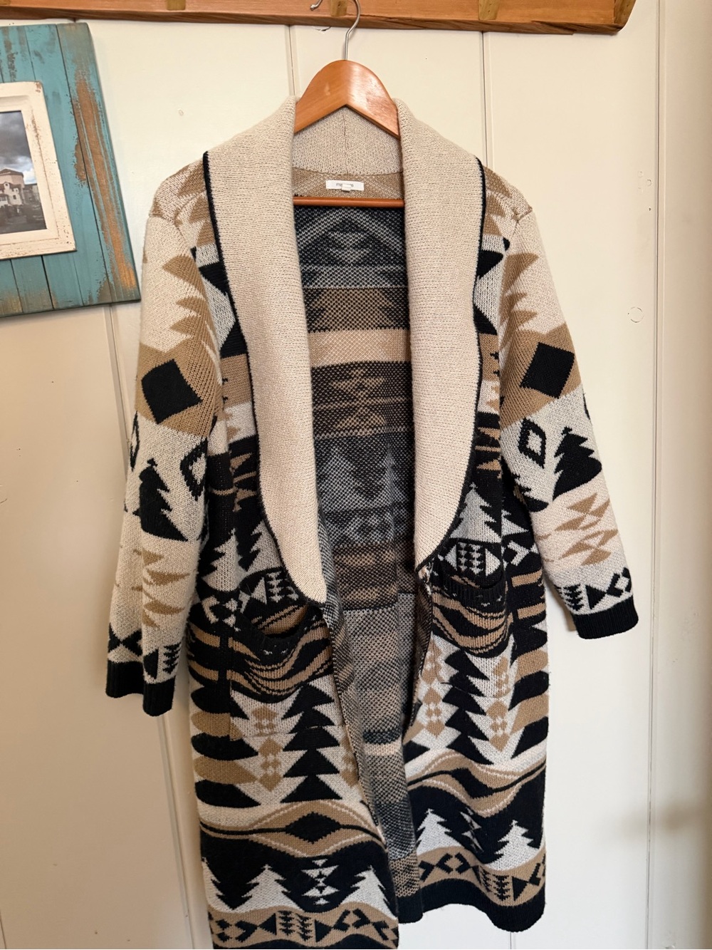 Maurices 1X Southwestern Aztec Long Duster Cardigan Shawl Collar